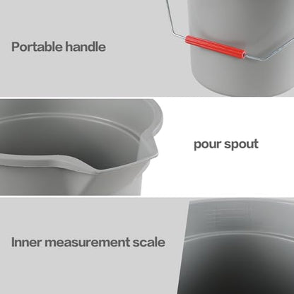 6-Pack 14 Quart Plastic Pail with Handle, Heavy Duty Cleaning Bucket, Grey