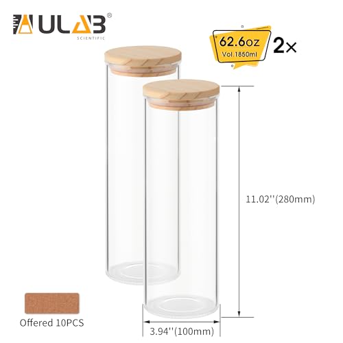 ULAB 3.5mm Thick Glass Food Container Set with Lid, 62.6 OZ Clear Storage Jar, Pack of 2, Glass Airtight Canisters set for Cookie, Pasta, Coffee Beans, USJ1005 - color: 62.6oz-2pcs
