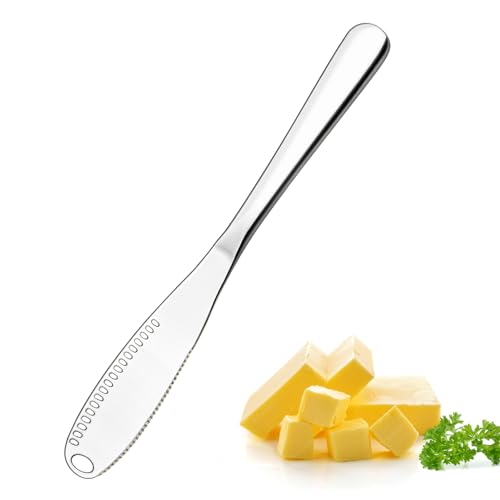Butter Knife 1 PCS, Stainless Steel Spreader with Curler & Grater Holes, Serrated Cutter Edge for Easy Slice & Spread, Ideal for Hard or Soft Butter - 3 in 1 Better Kitchen Gadgets silver - color: Silver