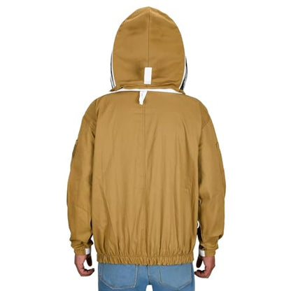Beekeeping Jacket with Fencing Veil - Breathable Cotton Beekeeper Suit with YKK Zippers & Protective Hood (BP-101-Khaki)-XL - color: Khaki, size: X-Large