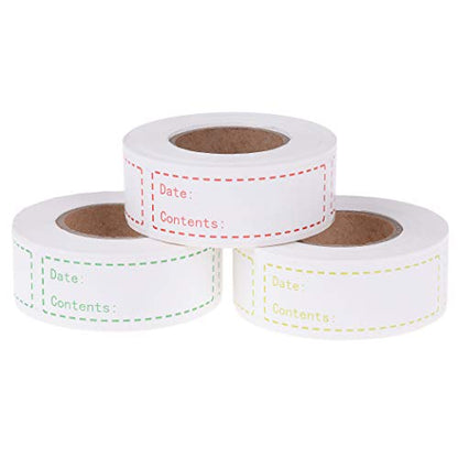 XGOOD 900 Pieces Removable Food Storage Labels, 3 Rolls (Red, Yellow, Green), 3x1in, Freezer & Refrigerator Labels