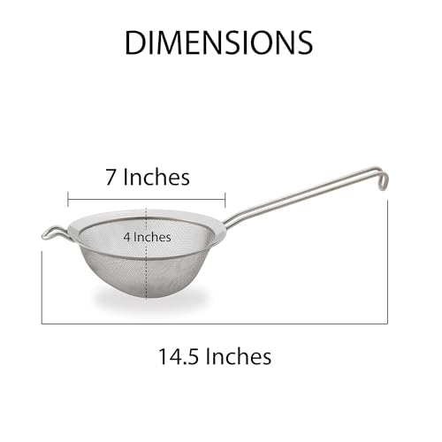 HIC Kitchen Fine Double Mesh Strainer, 18/8 Stainless Steel, Set of 2, Includes 5-Inch and 7-Inch Strainer - size: Double Mesh, Set/2 (5, 7-Inch)