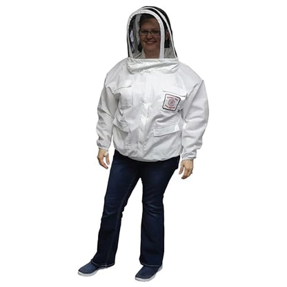 Mann Lake Beekeeping Jacket w/Collapsible Veil, Elastic Waist, Chest Pockets, Velcro Closures & Heavy-Duty Zippers - size: Large