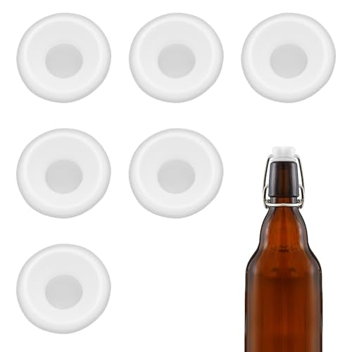 6PCs Dopamine color Silicone Gaskets Washers Seals for Cap Swing Flip Top for Home Brew Beer Soda Bottle Sealing (White) - color: White