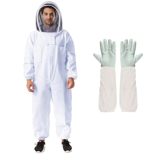 Bee Suit Professional Beekeeper Suit for Men Women | Full Body Veil Hood Beekeeping Supplies Costume for Beekeeper (XXL (with Gloves)) - size: XXL (with Gloves)