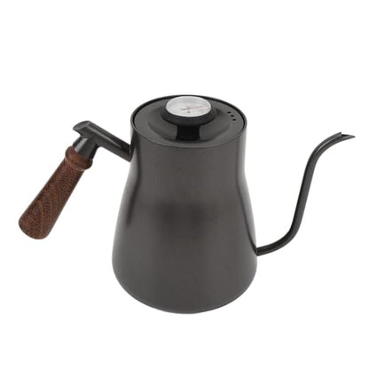 Coffee Kettle, 850ml Stainless Steel Gooseneck Teapot, Wooden Handle Kettle with Thermometer & Long Spout, Ideal for Home, Travel & Office Brewing