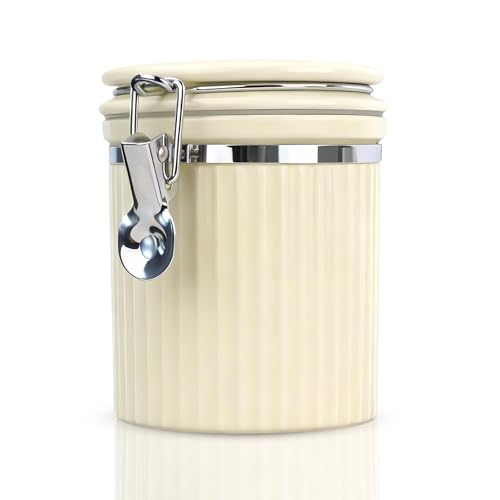ShanSon Ceramic Kitchen Canisters Porcelain Food Storage Jar with lid 700ml/24 fl.oz Airtight Freshness Oxidation-Resistant for Flour, Sugar, Coffee,Tea, Oatmeal,Pantry & Countertop Organization - color: Beige