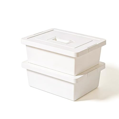 15 Quart White Stackable Storage Bins – with lock lids, built-in handles, and dust/water/moisture-proof. for organizing clothes, toys, office supplies in closets, under beds, garages. (white, 2L) - color: white, size: 2-Pack Large