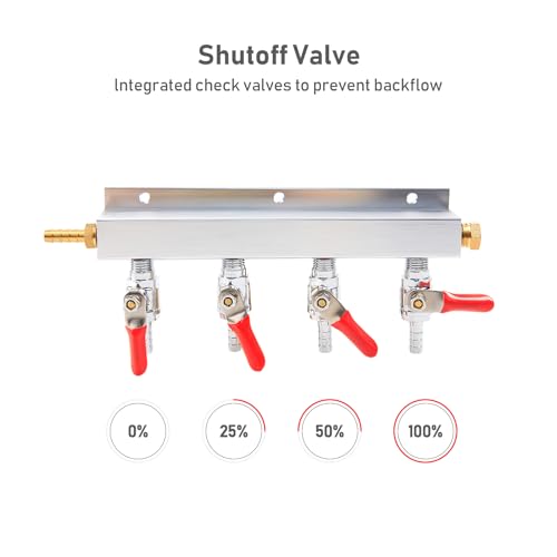 4-Way Gas Manifold CO2 Distributor Manifold 5/16 inch Barb/Stem Splitter Beer Integrated Check Valves Homebrew Beer Making Brewing Tool-CO2 gas input at LEFT side+5CLAMPS - color: 4WAY,GAS INPUT AT LEFT