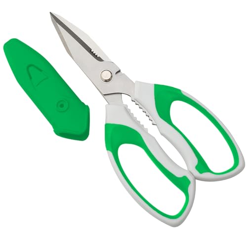 BoFuYuan 8-Inch Utility Scissors All Purpose heavy duty Green | Comfort Grip, Sharp Serrated Blades Cutting Carpet Cardboard Wire Fabric, Multipurpose Shears for Kitchen Garden Office Craft - color: Green