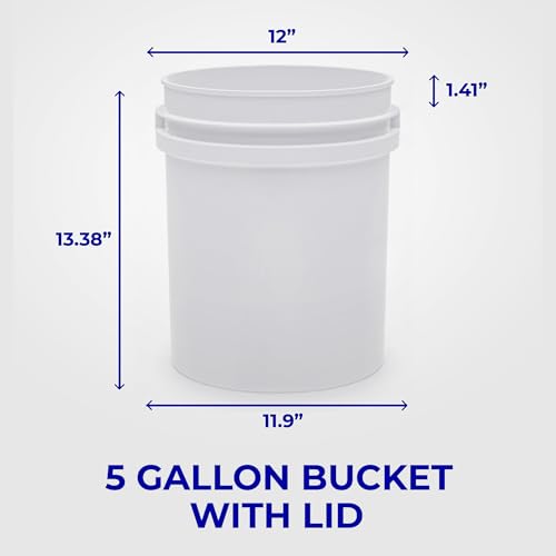 5-Gallon White Bucket Pail Container with Lid | Food Grade | Heavy-Duty 90MIL Extra Durable | Metal Handles with Plastic Grip for Easy Carrying | Multi-Use | Easy Stack and Store | BPA Free - 3 Pack