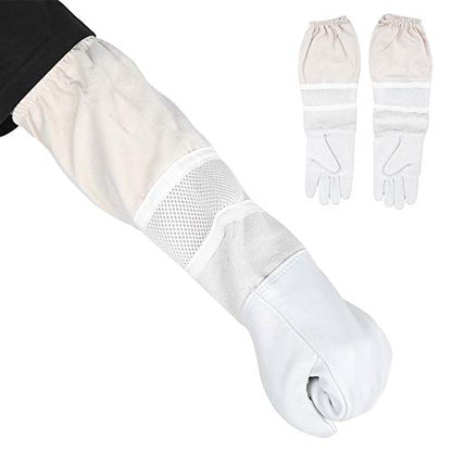 Anti Sting Breathable Bee Gloves, Long Sleeves Goatskin Canvas Gloves with Mesh Structure for Beekeeping Protection (XL)