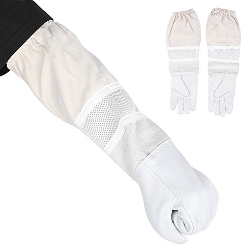 Anti Sting Breathable Bee Gloves, Long Sleeves Goatskin Canvas Gloves with Mesh Structure for Beekeeping Protection (XL)