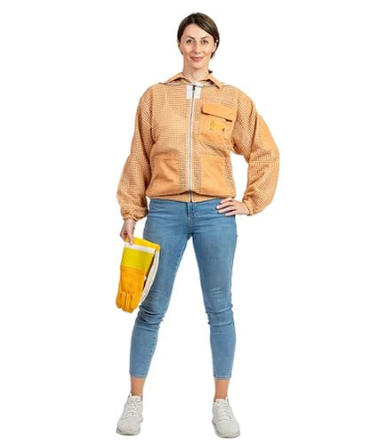 -- 3 Layer Beekeeping Ventilated Jacket Fully Protection Beekeepers Ultra Ventilated Bees Jacket with Fencing Veil (S, Sand/Peach) - color: Sand/Peach, size: Small