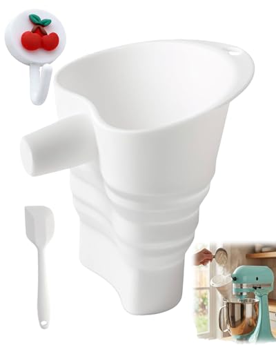 Flour Funnel for Kitchen Aid Mixer, KSM150 4.5-5 Quart Tilt-Head Stand Mixer，Food-Grade Silicone Funnel with Easy-Pour, Prevents Spills and Messes Dishwasher Safety