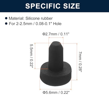 uxcell 32 Pieces Black Rubber Stopper, 2.7mm Plug Holes for 2-2.5mm/0.08-0.1" Hole - size: 2-2.5 mm