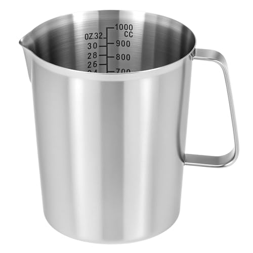 QWORK 304 Stainless Steel Measuring Cup 32 OZ with OZ/ML Graduations, 4 Cup Kitchen Mixing Pitcher, Precision Engraved Markings, Container for Baking and Frothing, 1 Liter