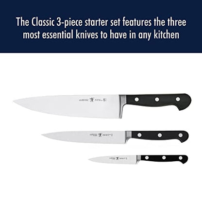 Henckels Classic 3-Pc Starter Chef Knife Set, Razor-Sharp German Engineered | Fully Forged Construction Provides Balance with Traditional Triple-Rivet Handles Enables Comfortable Easy Cutting. - style: Kitchen Knife Set