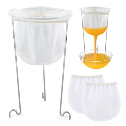 Jelly Strainer Stand with 3 Reusable Strainer Bags, Stable Stainless Steel Sieve Stand Reusable Food Jelly Filter Bags for Straining Juice Yogurt Cheese Broth Nut Milk
