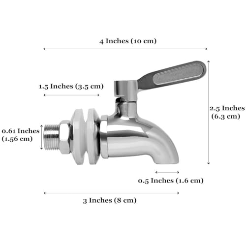 Vila Replacement Spigot for Beverage & Water Dispenser, Stainless Steel No-Rust Spout Faucet, Excellent Continuous Flow, Sturdy Alternative for Flimsy Plastic Taps, Fits Most Water Jugs, Mason Jars