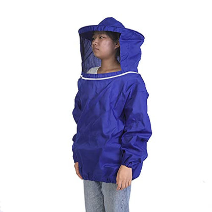 Pssopp Beekeeping Jacket with Round Hat, Veil Elasticated Waist Cuffs Loops for Beekeeping (Blue) - color: Blue