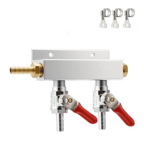 2-Way Gas Manifold CO2 Distributor Manifold 5/16 inch Barb/Stem Splitter Beer Integrated Check Valves Homebrew Beer Making Brewing Tool-CO2 gas input at LEFT side+3 CLAMPS - color: 2 WAY,GAS INPUT AT LEFT