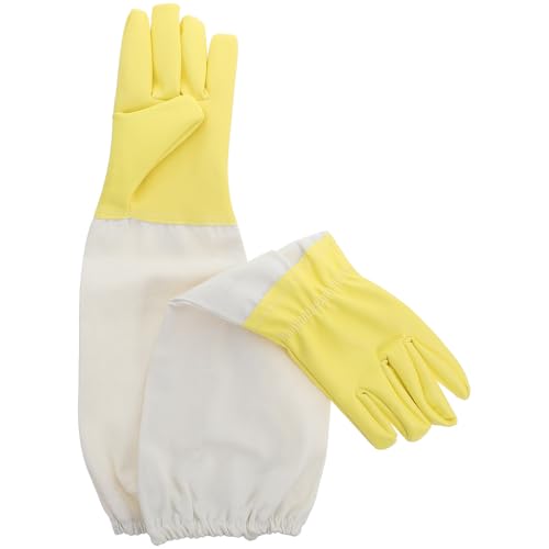 NUOBESTY 1 Pair Heavy Duty Beekeeping Gloves with Extended Sleeve Protection, Sturdy Pu and Canvas Material, Ventilated Design for Beekeepers, for Beekeeping and Gardening Outdoor Work
