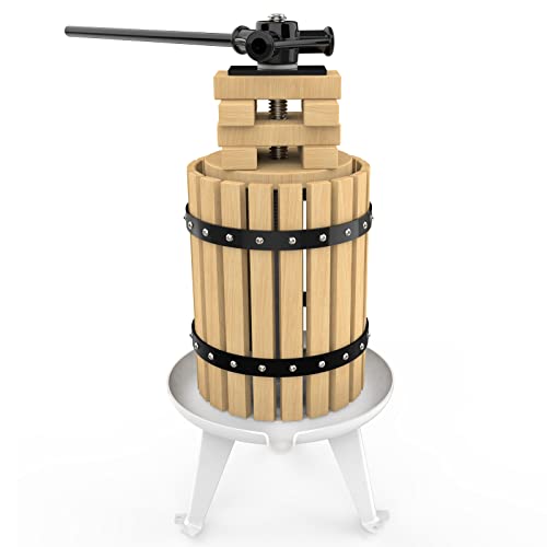 SQUEEZE master Fruit Press- 1.6 Gallon/6L-Solid Wood Basket Wine Press-Vintage traditional juicer-6 Press Wooden Blocks-Pole Handle Bar for Juice,Wine,Cider-1 free filter bag included - color: Black, size: 1.6 Gallon