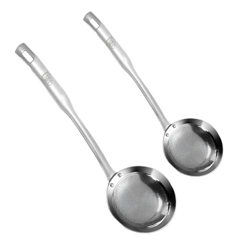 9cm/3.54inch&11cm/4.33inch 304 Stainless Steel Fine Mesh Strainer Set of 2 with Handle for Kitchen, Metal Strainers for Oil Skimmer Spoon Food Strainer Kitchen Gadgets
