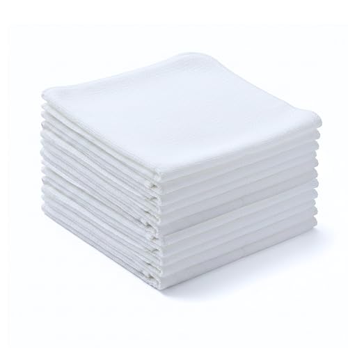 Flour Sack Shop Towels, White Cotton Cleaning Towels 14" x 12", Pack of 12 Reusable Absorbent Towels for Garage, Automotive, Workshop, Kitchen Cleaning, Polishing, Dusting & Multi-Purpose Use - color: White, size: 14"x12" - Pack of 12