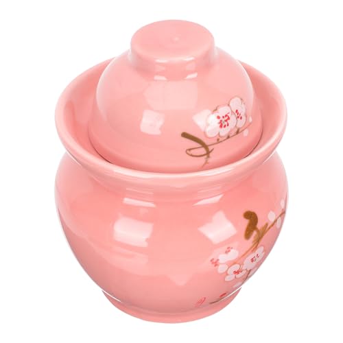KICHOUSE Ceramic Pickle Jar with Double Lid Traditional Chinese Porcelain Fermentation Crock Red Plum Blossom Pattern Food Storage Container for Kitchen and Sauerkraut