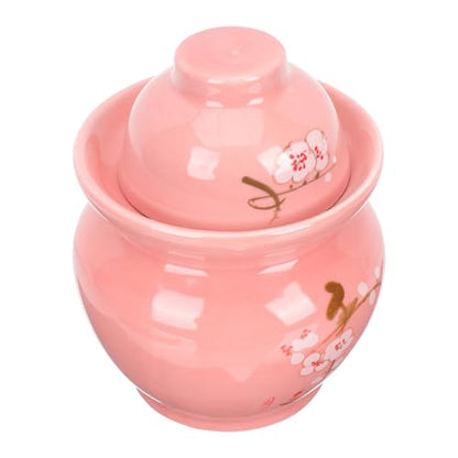 KICHOUSE Ceramic Pickle Jar with Double Lid Traditional Chinese Porcelain Fermentation Crock Red Plum Blossom Pattern Food Storage Container for Kitchen and Sauerkraut