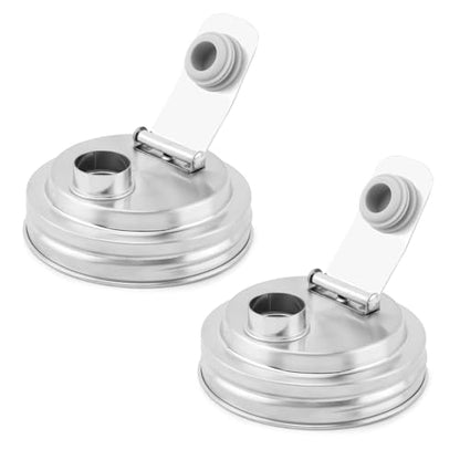 Mason Jar Pour Spout Lid Stainless Steel, 2 Pack Wide Mouth Mason Jars Lids, Anticracking Ball Wide Mouth Lid, Canning Lids for Drinking, Salad Dressing(2 Pcs)