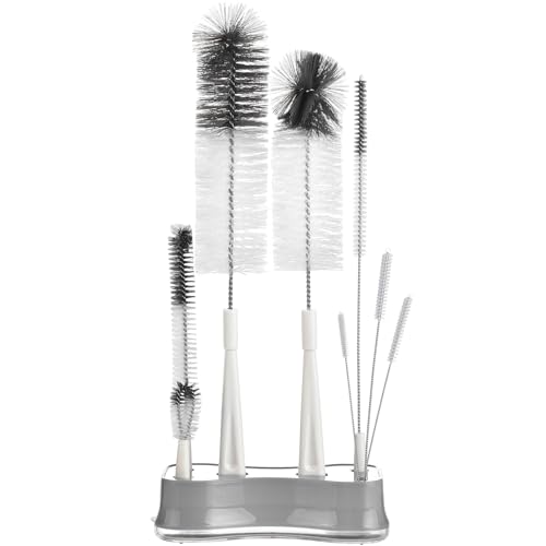 ALINK 8 Pack Bottle Brush Cleaning Set with Stand, Long Handle Bottle Cleaner with Holder for Narrow Neck Beer Wine Brewing Bottles, Stanley, Baby Bottles, Tumblers, Drinking Glasses, Straws - color: White
