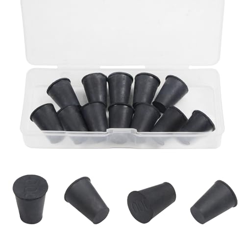 12pcs Lab Rubber Stoppers for Lab Tube Stopper Size 000# Hole Stopper | 8x13x17mm Black Tapered Shaped Solid Small Rubber Stopper - size: 000# Black