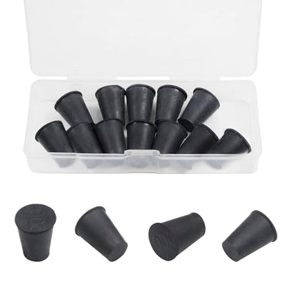 12pcs Lab Rubber Stoppers for Lab Tube Stopper Size 000# Hole Stopper | 8x13x17mm Black Tapered Shaped Solid Small Rubber Stopper - size: 000# Black