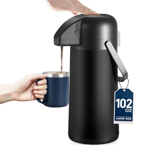 Coffee Carafe for Keeping Hot - Gezoss 102OZ / 3L Airpot Coffee Dispenser with Pump - Large Coffee Carafe for Hot Drinks Tea Liquid - Insulated Stainless Steel Hot Water Beverage for Parties,Black - color: Black, size: 102 Ounces