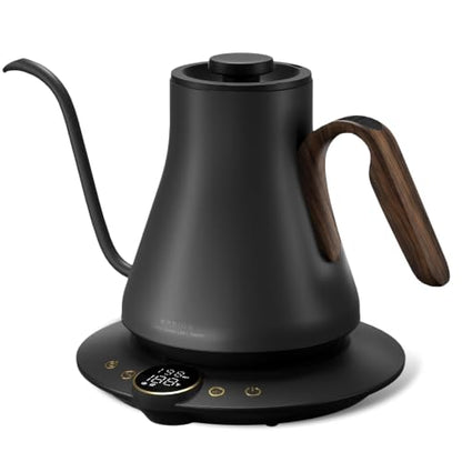 INTASTING Gooseneck Electric Kettle with Precise ±1℉ Temperature Control, Wood-Accented Handle, Stainless Steel Interior, Quick Heating Pour Over Kettle for Coffee & Tea, 0.9L, Matte Grey - color: Matte Grey