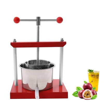 Stainless Steel Manual Fruit Wine Press with T-Handle & Strainer Bag, Cheese Tincture Vegetable Press Juicer for Apple Grape Lemon Juice, Cider, Olive and Honey, Home Kitchen Use (0.8Gal) - size: 0.8Gal