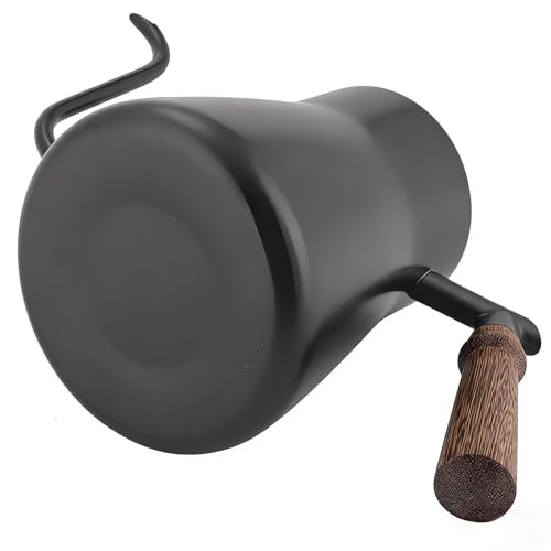 Gooseneck Tea Kettle Stovetop, 850ml Pour Over Coffee Tea Kettle with Thermometer, 304 Stainless Steel Teapot, Ergonomic Wood Handle, Matte Black Coating, Induction & Stove Top Brewing