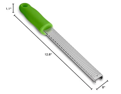 8-Inch Lemon Zester & Cheese Grater 18/8 Stainless Steel Citrus Zester for Lemon, Lime, Parmesan, Garlic & Ginger 8’’ Long Razor Sharp Blade, Ergonomic Non‑Slip Handle with Protective Cover, Green - color: Green