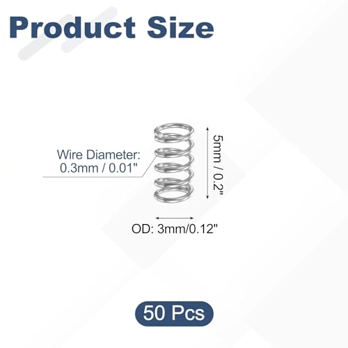 uxcell 50Pcs 304 Stainless Steel Compression Springs, 0.3mm x 3mm x 5mm Small & Tiny Pen Spring for Home Repair & DIY, Workshop & Industrial Use, (Silver Tone) - size: 3mmx5mm