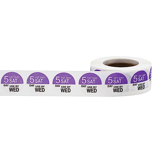 Dissolvable Saturday Through Wednesday 5 Day Food Rotation Labels, 3/4 Inch Use By Stickers, 500 Total Adhesive Labels on a Roll for Restaurant and Kitchen Prep – Made in the USA - color: Saturday