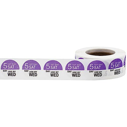 Dissolvable Saturday Through Wednesday 5 Day Food Rotation Labels, 3/4 Inch Use By Stickers, 500 Total Adhesive Labels on a Roll for Restaurant and Kitchen Prep – Made in the USA - color: Saturday