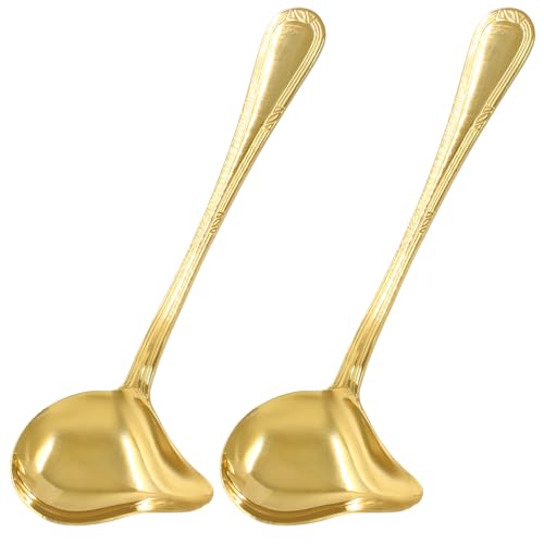 2 Pcs Stainless Steel Sauce Ladle with Pouring Spout, Gold | Long Handle, Soup Ladle, Gravy Ladle, Sauce Drizzle Spoon - size: Gold