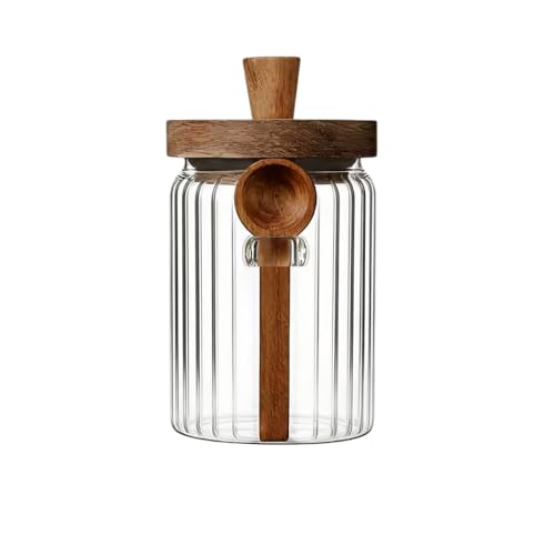 ANSQU Glass Jar with Wooden Lid & Spoon, 20.3oz Food Storage Containers Coffee Jar Coffee Grounds Container, Coffee Canister holds up to 7.4oz Coffee Beans (1 Pack) - size: 20.3oz-1pack-stripe