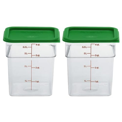 Cambro Food Storage Container with Lid (2 Pack) - Classic Series Square with Green Lid - 4 QT (Quart) - Commercial Grade for Food Prep (Clear) - size: 4 QT + Lid