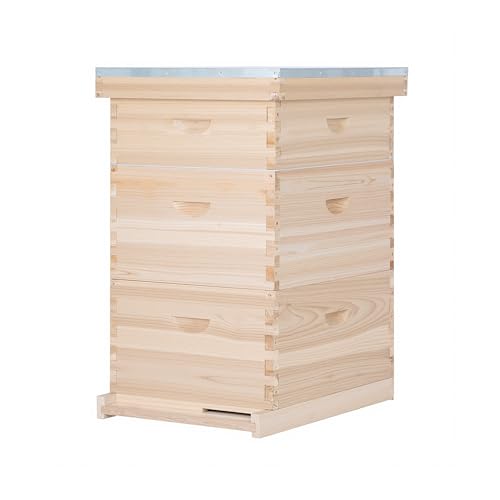 BeeCastle 10-Frame Complete Bee Hives and Supplies Starter Kit,Beehives for Beginners with Beehive Frames and Waxed Foundations (2 Deep Bee Boxes & 1 Medium Super Bee Box) - size: 2 Deepes & 1 Medium