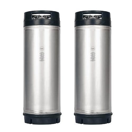 Two Pack of New 5 Gallon Silver Stainless Steel Ball Lock Kegs with Dual Rubber Handles