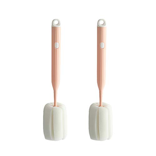 Bottle Soft Brush -2Pcs Sponge Bottle Brush Soft and Easy to Clean, Baby Bottle Sponge Brush Can Effectively Remove The Stain Residue On The Bottom of The Cup(Pink-Brush) - color: Pink-brush